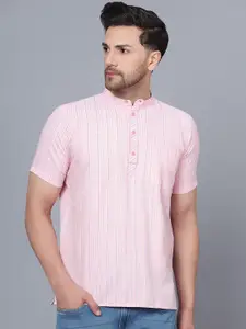 Latest Chikan Garments Striped Band Collar Pure Cotton Short Kurta
