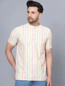 Latest Chikan Garments Striped Band Collar Pure Cotton Short Kurta