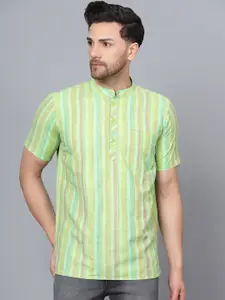 Latest Chikan Garments Striped Band Collar Pure Cotton Short Kurta