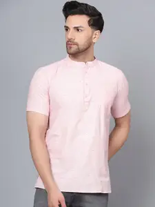 Latest Chikan Garments Striped Band Collar Pure Cotton Short Kurta