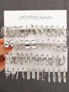 Shining Diva Fashion Set Of 24 Silver-Plated Contemporary Hoop Earrings