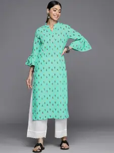 Varanga Geometric Printed Flared Sleeves Pure Cotton Straight Kurta