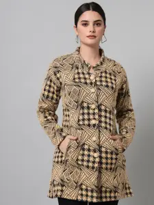 eWools Geometric Printed Acrylic Wool Longline Cardigan Sweater