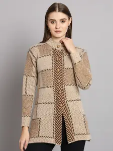 eWools Geometric Printed Woolen Cardigan Sweater