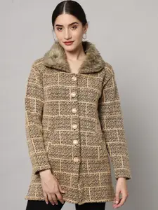 eWools Checked Acrylic Wool Longline Cardigan Sweater