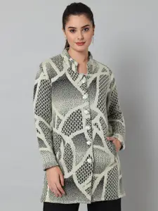 eWools Cable Knit Mandarin Collar Acrylic Wool Longline Cardigan Sweater