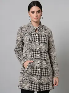 eWools Geometric Printed Longline Cardigan Sweater