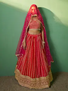 FusionicEmbroidered Sequinned Semi-Stitched Lehenga & Unstitched Blouse With Dupatta
