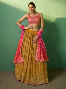Fusionic Embroidered Sequinned Semi-Stitched Lehenga & Unstitched Blouse With Dupatta