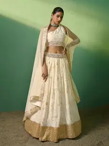Fusionic Embroidered Sequinned Semi-Stitched Lehenga & Unstitched Blouse With Dupatta