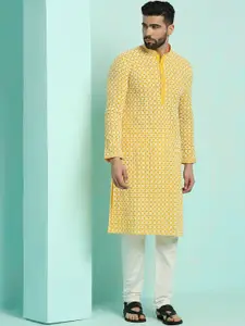 RAJUBHAI HARGOVINDAS Floral Embroidered Chikankari Pure Cotton Kurta with Churidar