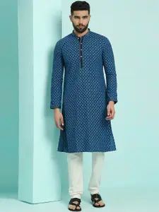 RAJUBHAI HARGOVINDAS Floral Embroidered Chikankari Pure Cotton Kurta with Churidar