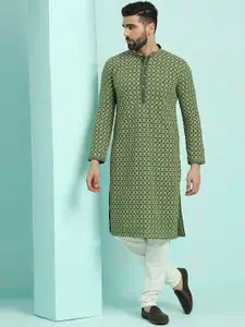 RAJUBHAI HARGOVINDAS Chikankari Embroidered Pure Cotton Kurta With Churidar