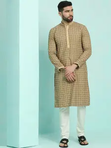 RAJUBHAI HARGOVINDAS Floral Embroidered Chikankari Pure Cotton Kurta with Churidar