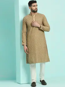 RAJUBHAI HARGOVINDAS Floral Embroidered Chikankari Pure Cotton Kurta with Churidar