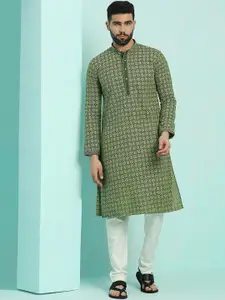 RAJUBHAI HARGOVINDAS Floral Embroidered Chikankari Pure Cotton Kurta with Churidar