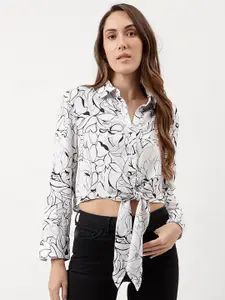 Marks & Spencer Abstract Printed Tie-Up Detail Crop Spread Collar Casual Shirt
