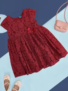 YU by Pantaloons Girls Self Design Cotton Fit & Flare Dress