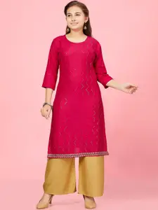 BAESD Girls Embellished Round Neck Pure Cotton Kurta
