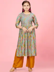 BAESD Girls Floral Printed Cotton Pleated A-Line Kurta