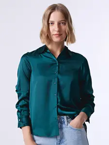 COVER STORY Green Spread Collar Long Sleeve Regular Fit Casual Shirt