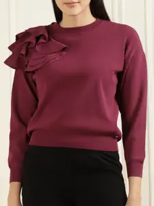 Ted Baker Round Neck Pullover Sweater With Applique Detail