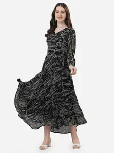 KALINI Abstract Printed V-Neck Tie Up Georgette Wrap Dress