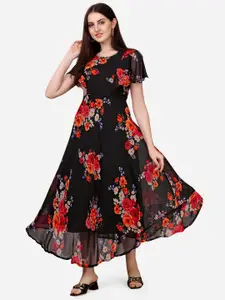 KALINI Floral Printed Georgette Fit & Flare Maxi Dress