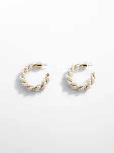MANGO White & Gold-Toned Circular Hoop Earrings