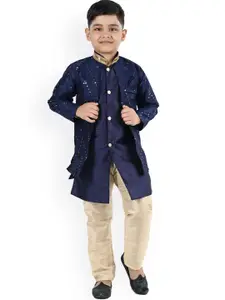 BAESD Boys Chevron Embroidered Mandarin Collar Sequined Kurta With Trouser