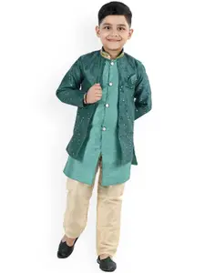BAESD Boys Chevron Embroidered Mandarin Collar Sequined Kurta With Trouser