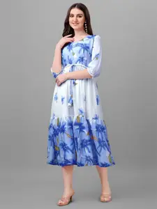 KALINI Floral Printed Georgette Fit & Flare Midi Dress
