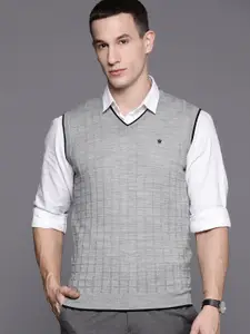 Louis Philippe Self Checked Sweater Vest