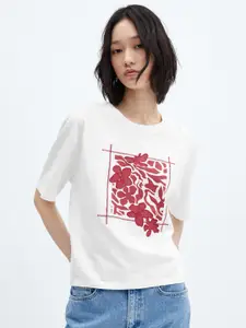 MANGO Women Floral Printed Pure Cotton T-shirt