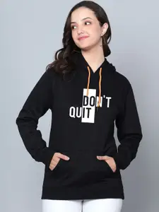 Fashion And Youth Typographic Printed Hooded Fleece Sweatshirt