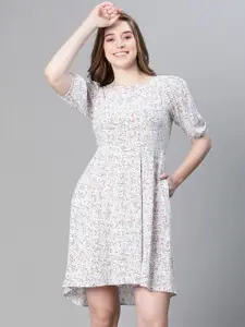 Oxolloxo Floral Printed Puff Sleeve Fit & Flare Dress