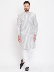 even Striped Band Collar Cotton Kurta