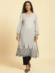 W Striped Print Rayon Straight Kurta