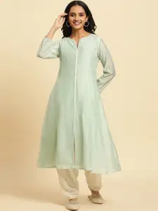 W Green Round Neck Gotta Patti A-Line Kurta