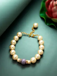 aadita Women Gold-Toned & Cream-Coloured Beaded Wraparound Bracelet
