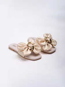 Street Style Store Embellished Open Toe Flats With Bows