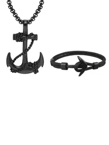 MYKI Men Leather Anchor Chain & Bracelet