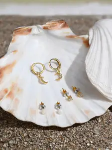 Accessorize Set Of 3 14K Gold-Plated Z Celestial Pearl Earrings