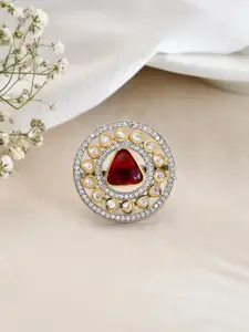 DASTOOR Gold-Plated Kundan Studded Victorian Finger Ring