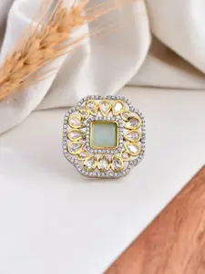 DASTOOR Gold-Plated Kundan-Studded Adjustable Victorian Ring