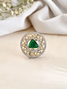 DASTOOR Gold Plated Kundan Studded Adjustable Finger Ring