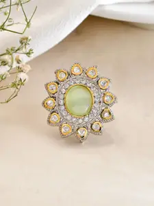 DASTOOR Gold-Plated Kundan-Studded Adjustable Finger Ring