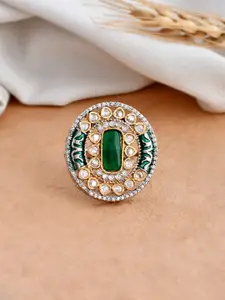 DASTOOR Gold-Plated Kundan-Studded Adjustable Finger Ring