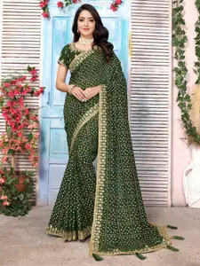 Saree mall Green & Gold-Toned Bandhani Printed Embroidered Silk Blend Bandhani Sarees