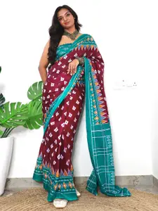Saree mall Magenta & Green Geometric Printed Pure Cotton Sarees